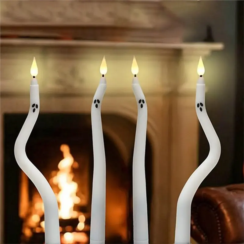 【LIMITED TIME DISCOUNT】LED Electronic Candles-Twisted Halloween Ghost Face Spiral Taper Design-Creepy& Fun For Parties, Haunted