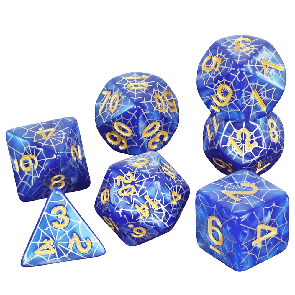 

Polyhedral Dice Silvery Cobweb of Silkscreen Printing Game Die for DNDGame Game D4 D6 D8 D10 D12 D20 Dice Set RPG Dice