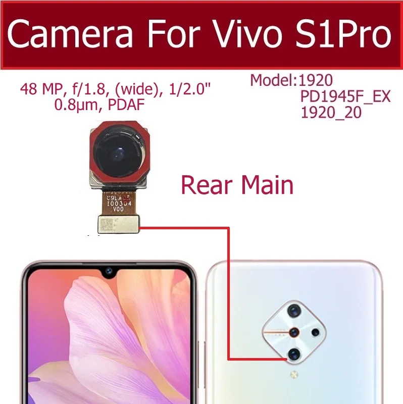 For Vivo S1 S1 Pro V1831A PD1945F Front Rear Main Camera Frontal Selfie Small Facing Front Back Big Camera Flex Cable Parts