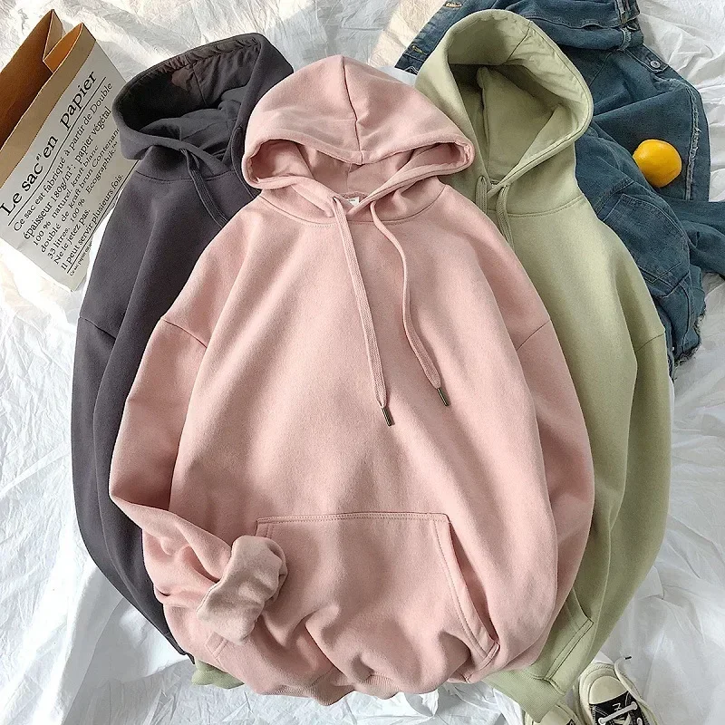 Women Hoodies Sweatshirt Solid Oversized Casual Color Long-sleeved Green Sweatshirt Streetwear Korean Autumn Sweatshirt New