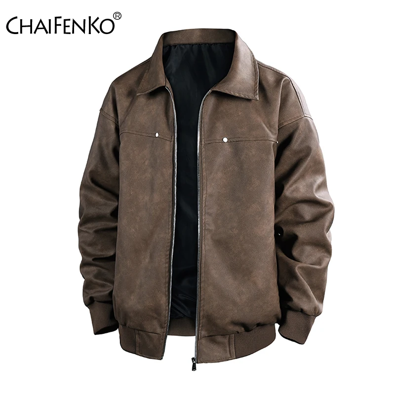 Spring Autumn Retro Style Man Flip Collar Leather Clothing New Port Wind Leisure Coats Outdoors Fashion Simplicity Jackets Man