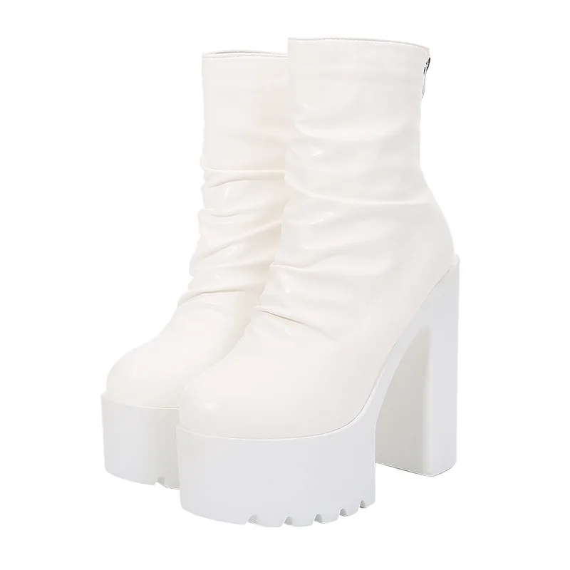 Ultra-high-heeled Booties Female Spring and Autumn 2023 New Thick Heel Catwalk Show Waterproof Platform Zipper High Heels