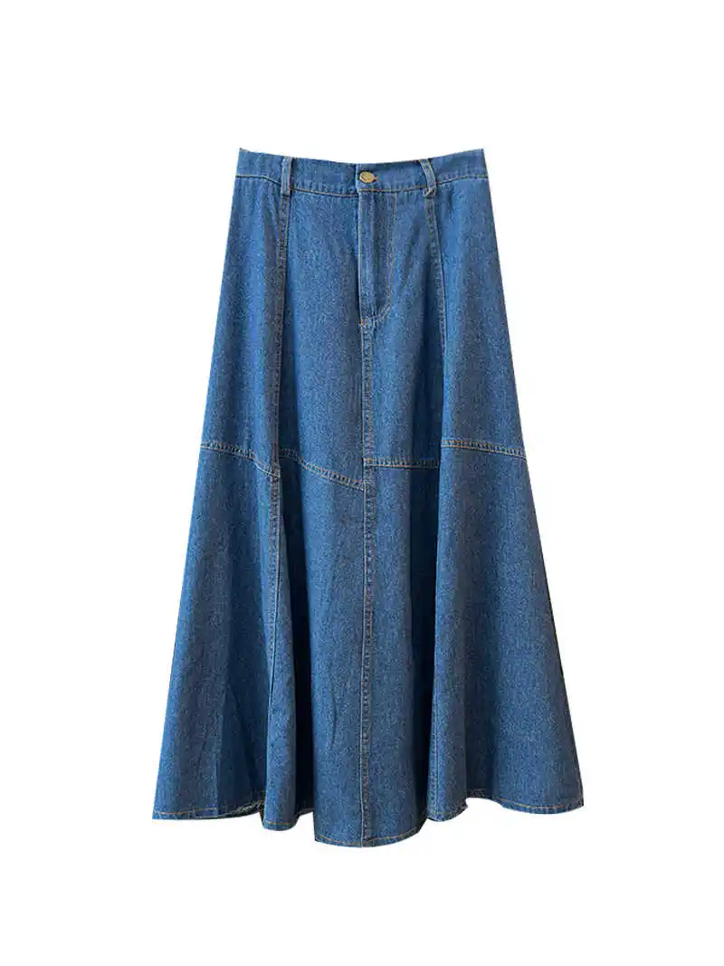 Light Blue Women\'s Long Denim Half Skirts Korean Temperament High Waist Slim A-Line Skirt Summer New Fashion Thin Midskirts