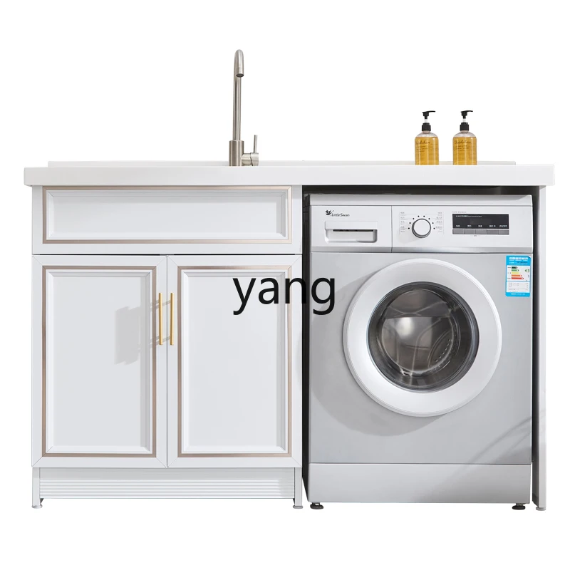 

LH space aluminum washing machine cabinet double launching deepening countertop with washboard sink balcony