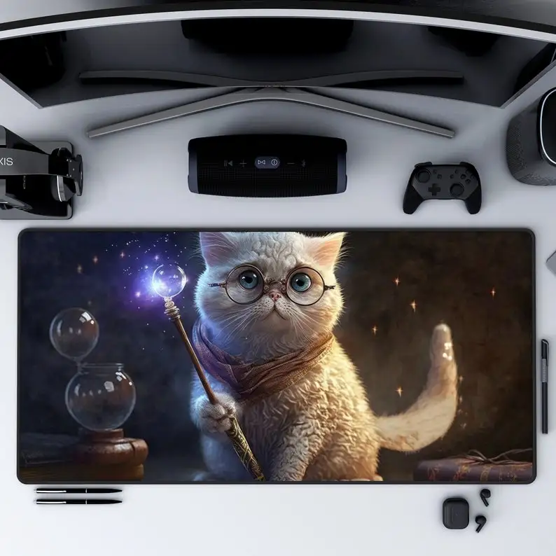 

Kitten is wearing round glasses magic wand mousepad Gaming Accessories Desktop Endless Gamer Office Accessories PC Large Deskmet