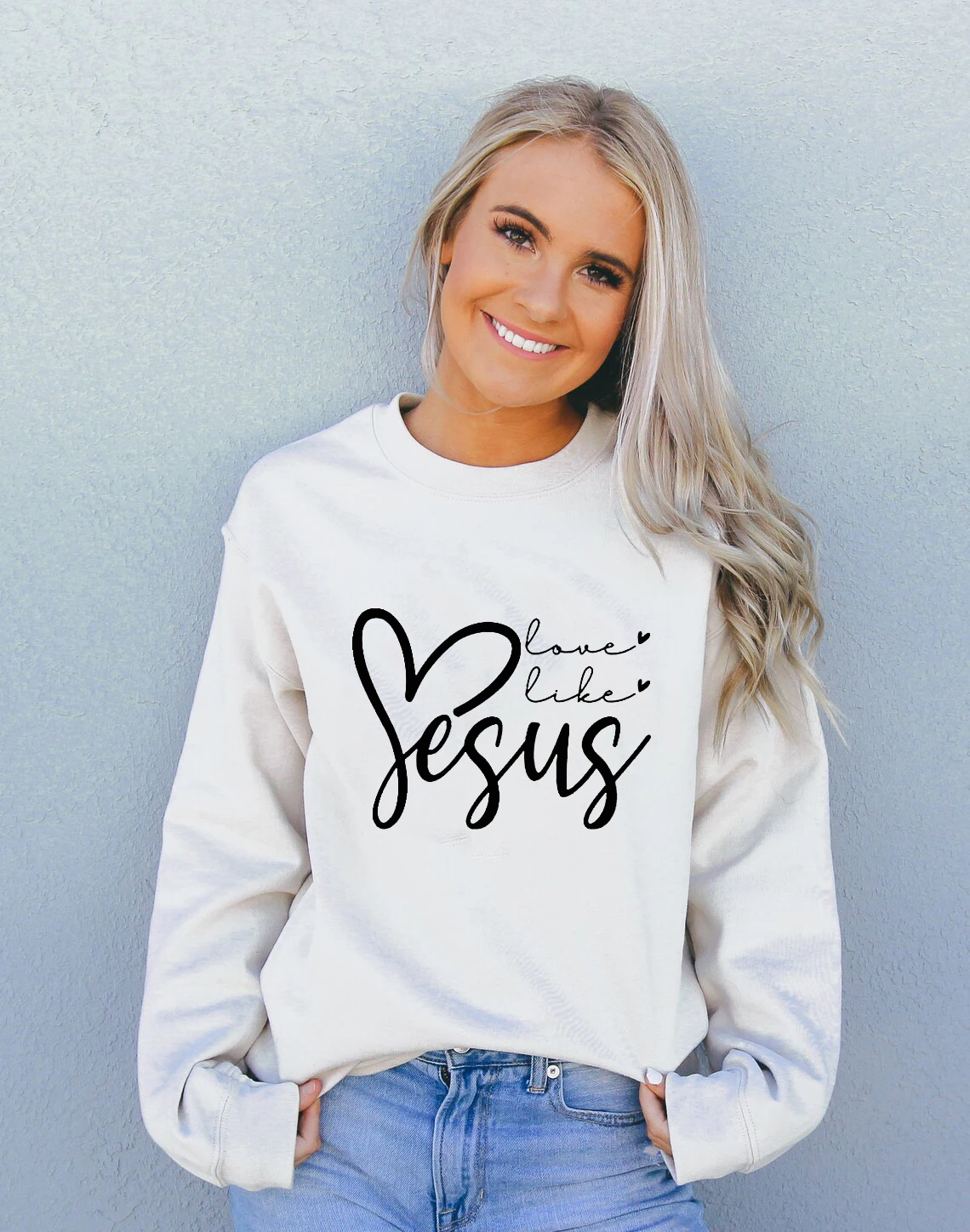 

Love Like Jesus sweatshirt retro women long sleeve Christian bible pullovers