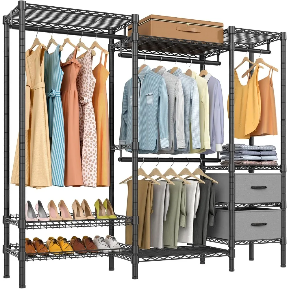 

VIPEK V8 Wire Garment Rack, Heavy Duty Clothes Rack with Adjustable Shelf, 2 Storage Drawers, 2-Tier Shoes Racks, Freestanding