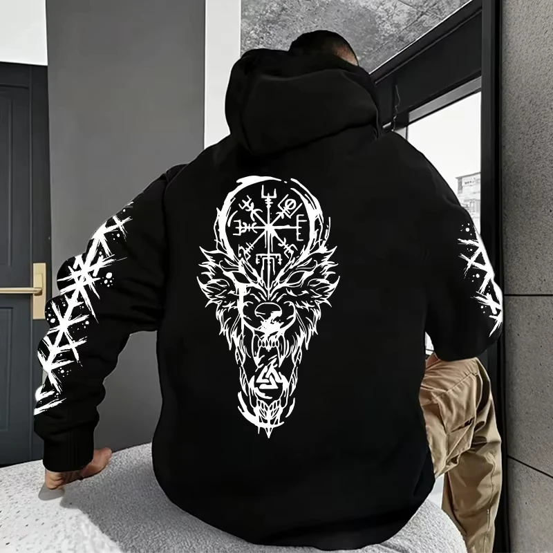 

Mens Ancient Norse Raven Wolf Hooded Sweatshirt 2025 Trendy Winter Autumn Casual Sporty Jogger Top Outwear Fashion Man Hoodie