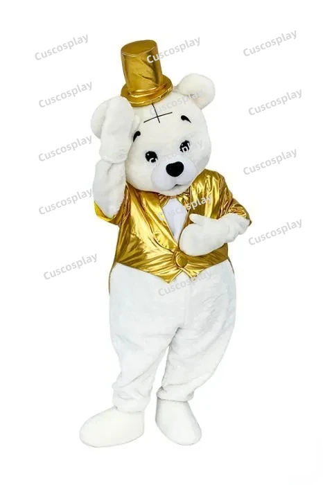 Weihnachten Goldener Smoking Teddybär Maskottchen Kostüm Anime Cosplay Weißer Bär Halloween Karneval Party Events Anime Erwachsene Weihnachten