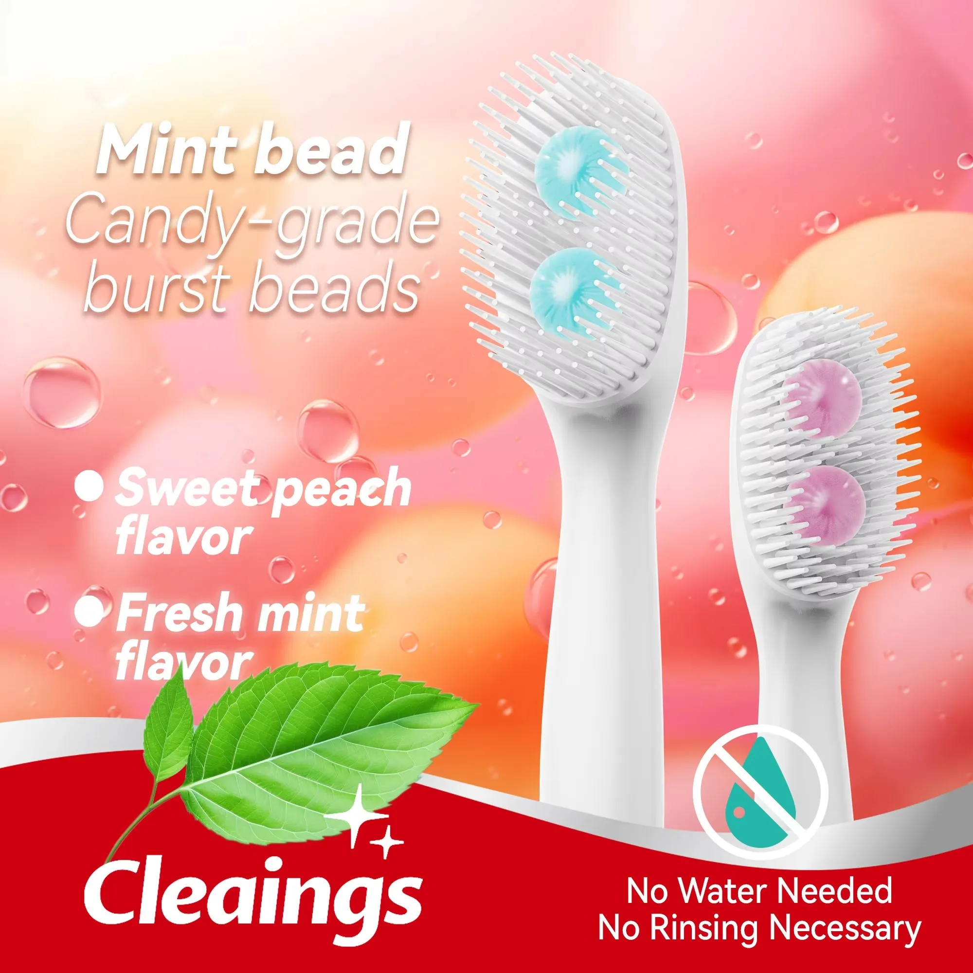 20PCS Mini Dual Burst Bead Toothbrush Attached Floss, Portable Toothbrush No Water for Daily Travel Cleaning
