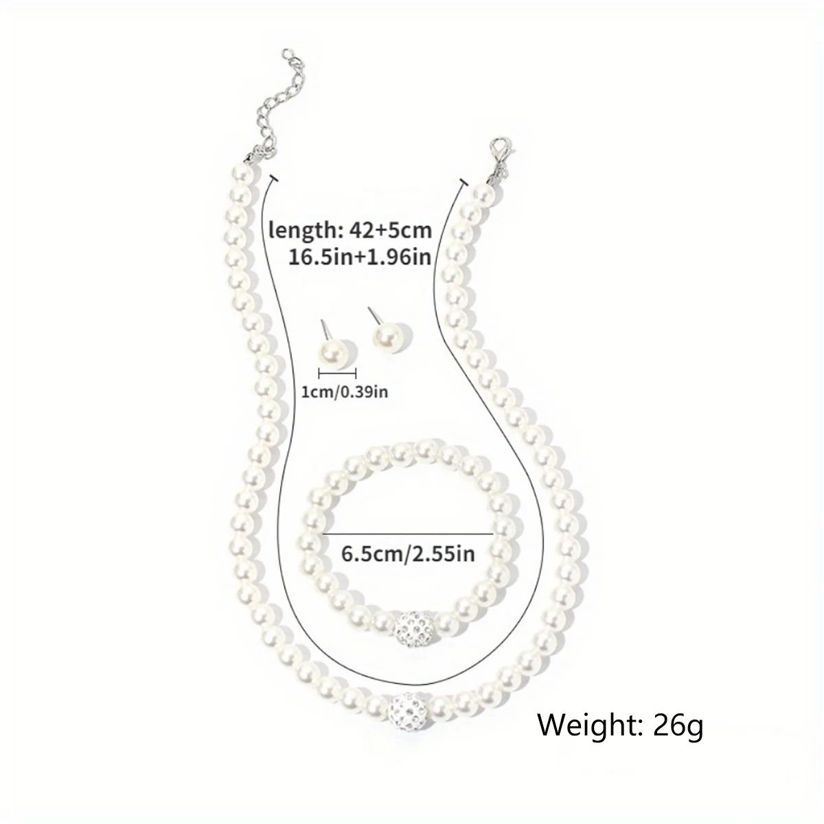 3pc Luxury Imitation Pearl Necklace Bracelet Earrings Set