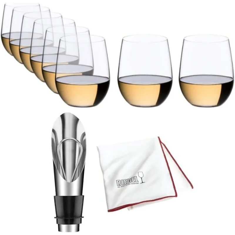

O Wine Tumbler Viognier/Chardonnay, Pay for 6 get 8 Includes Wine Pourer with Stopper and Riedel Polishing Cloth