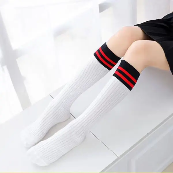 Little Children Cotton Mid‑Calf Long Socks Vertical Stripes Two Bar Design Soft Pure Cotton High Elastic Sports Casual Stockings