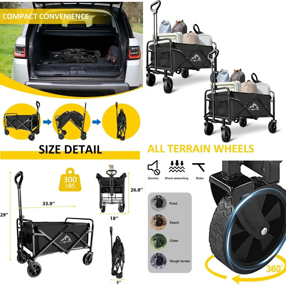 

Складная тележка-платформа грузоподъемностью 100 кг, легкая передвижная тележка для кемпинга, покупок, использования на открытом воздухе, черная (2 шт.)