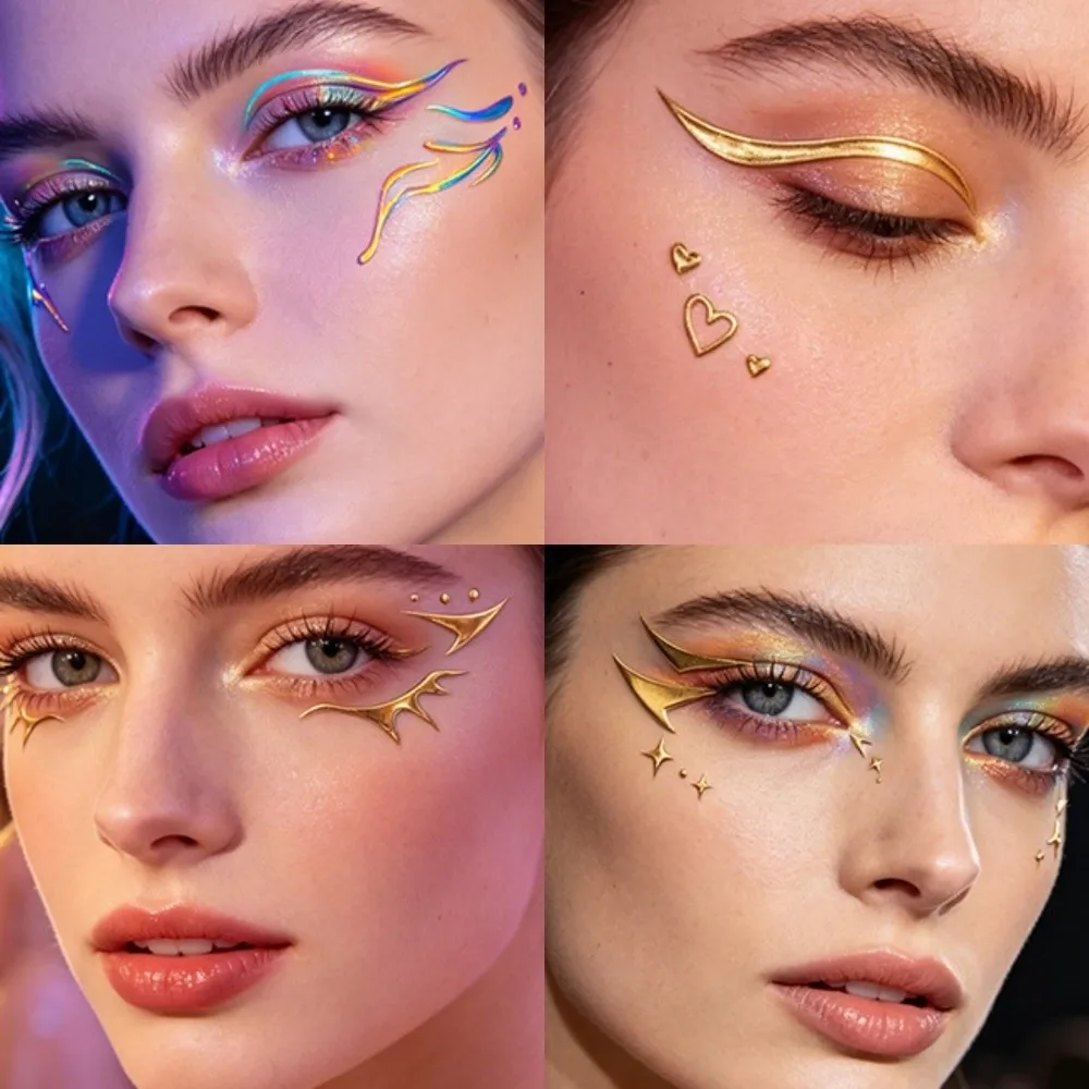

10 PCS Waterproof Eyeliner Eyebrows Tattoo Stickers Aurora Glitter Laser Eye Make-up Stickers Silver Gold
