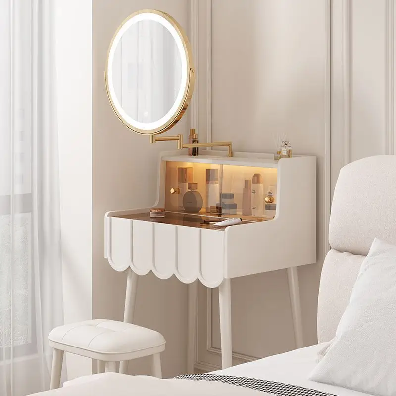 クリーム色のウィンドドレッサー、寝室用シンプルモダンライトラグジュアリー小型ミニ化粧台、超狭型50cm 60cm