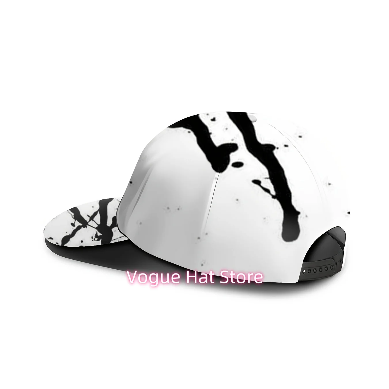 Men's & Women's Black and White Splash Ink Print Baseball Cap - Adjustable Buckle Strap, Full-Body Ink Splash Design, Lightweigh