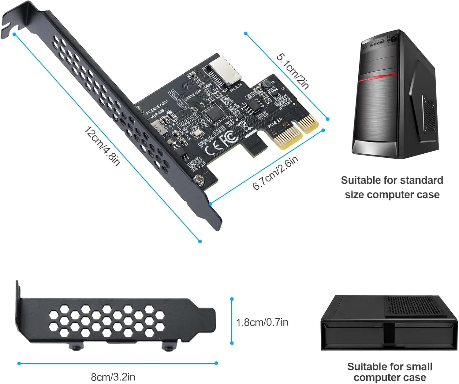 JoniSerl PCI-E 1X to USB 3.2 GEN1 5Gbps Type-E A-Key Expansion Card,Front Panel Type-C Interface for Desktop PC(ASM1042A)