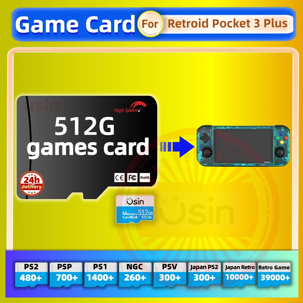 Game Card For Retroid Pocket 3 Plus  Retro Classic Games PS2 PSP Android Handheld Gaming Console Gaming Memory TF SDH-Speed 512G