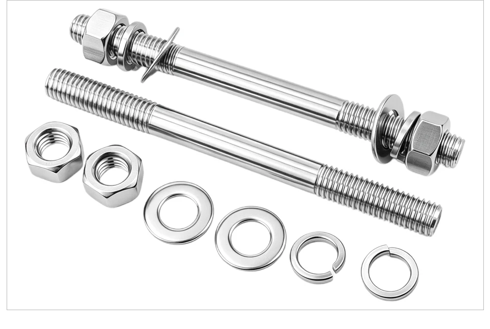 304 Edelstahl Doppelendbolzen-Set M6 M8 M10 M12 M14 M16 mit Muttern, Flachfederscheiben, Hardware-Kit GB901 – Detail 11