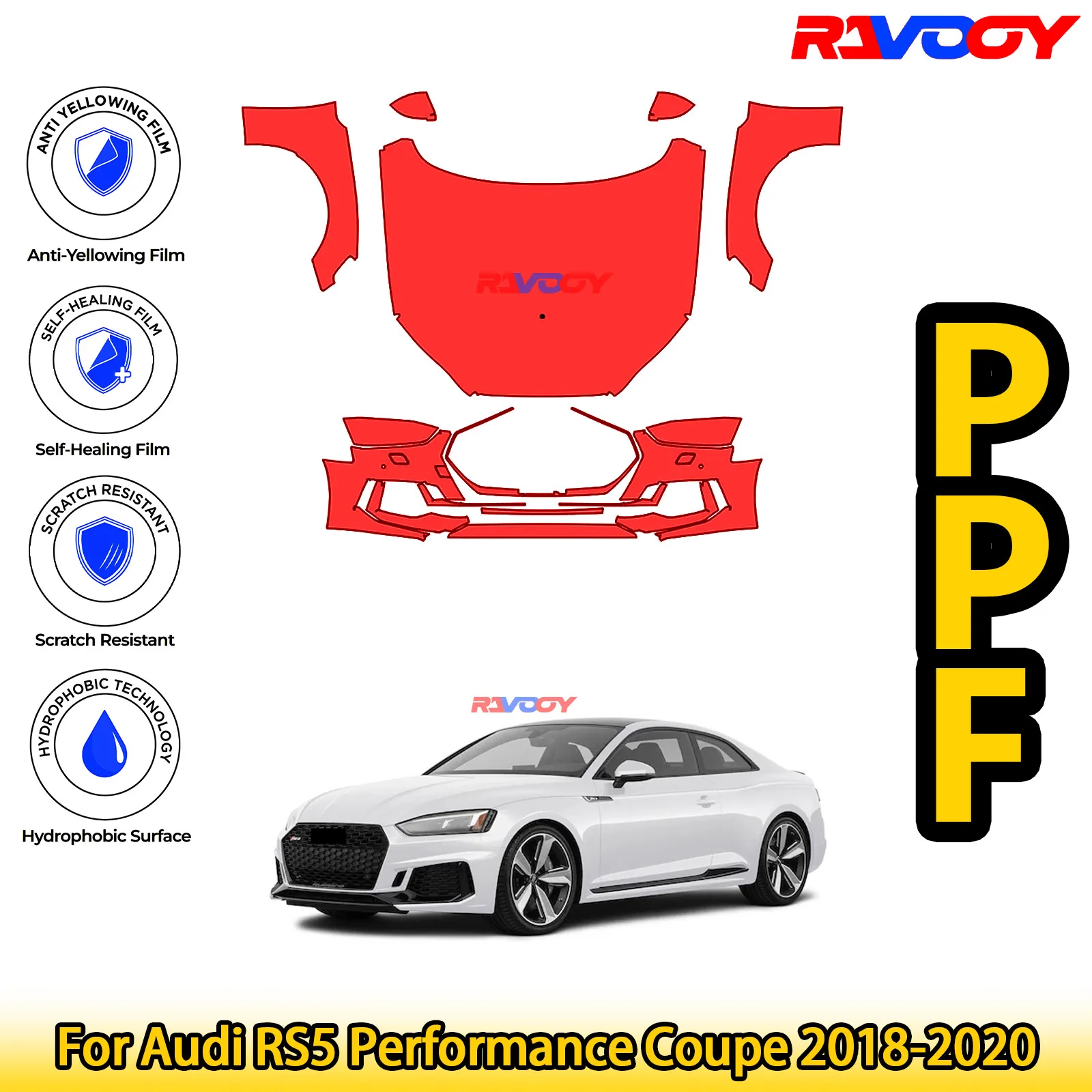 

For Audi RS5 Performance Coupe 2018-2020 Glossy Matte Black Precut front PPF Kit Paint Protection Film