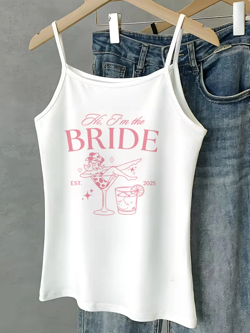 Sleeveless Spaghetti Strap Camisole Vintage Bridal Typography Art Women Fit Tank Top Bridal Shower Girl Gathering Casual Outfit