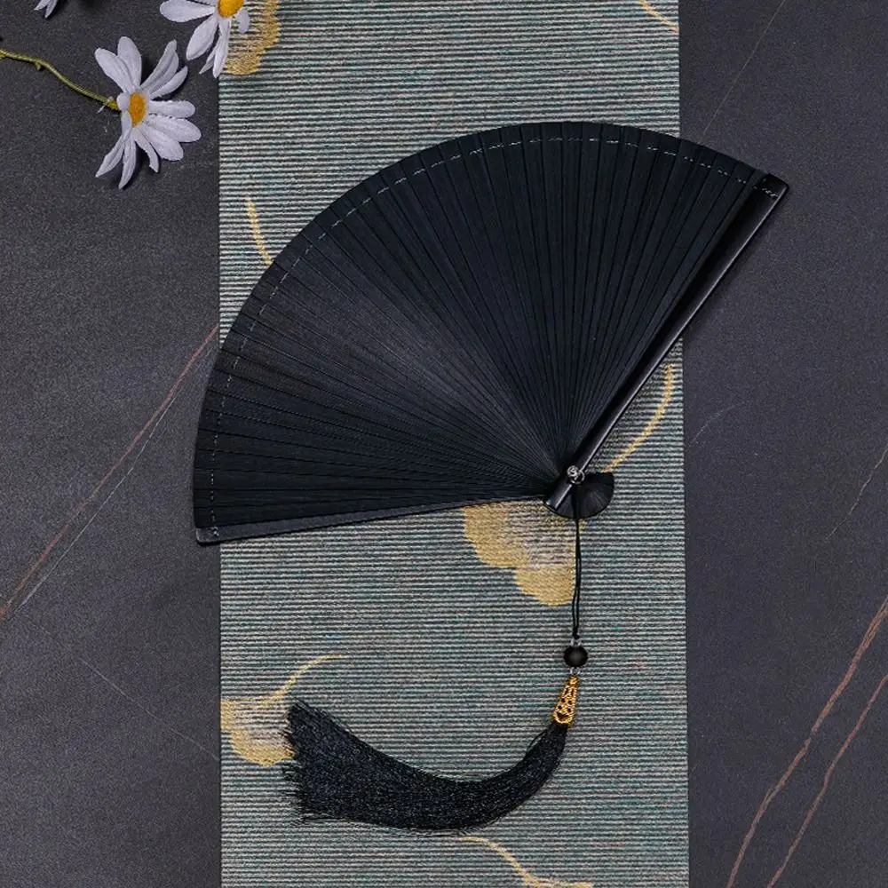 

Chinese Style Japanese Classical Folding Fan Ancient Style Portable Bamboo Fan Black Handmade Hand Fans Hanfu Accessories