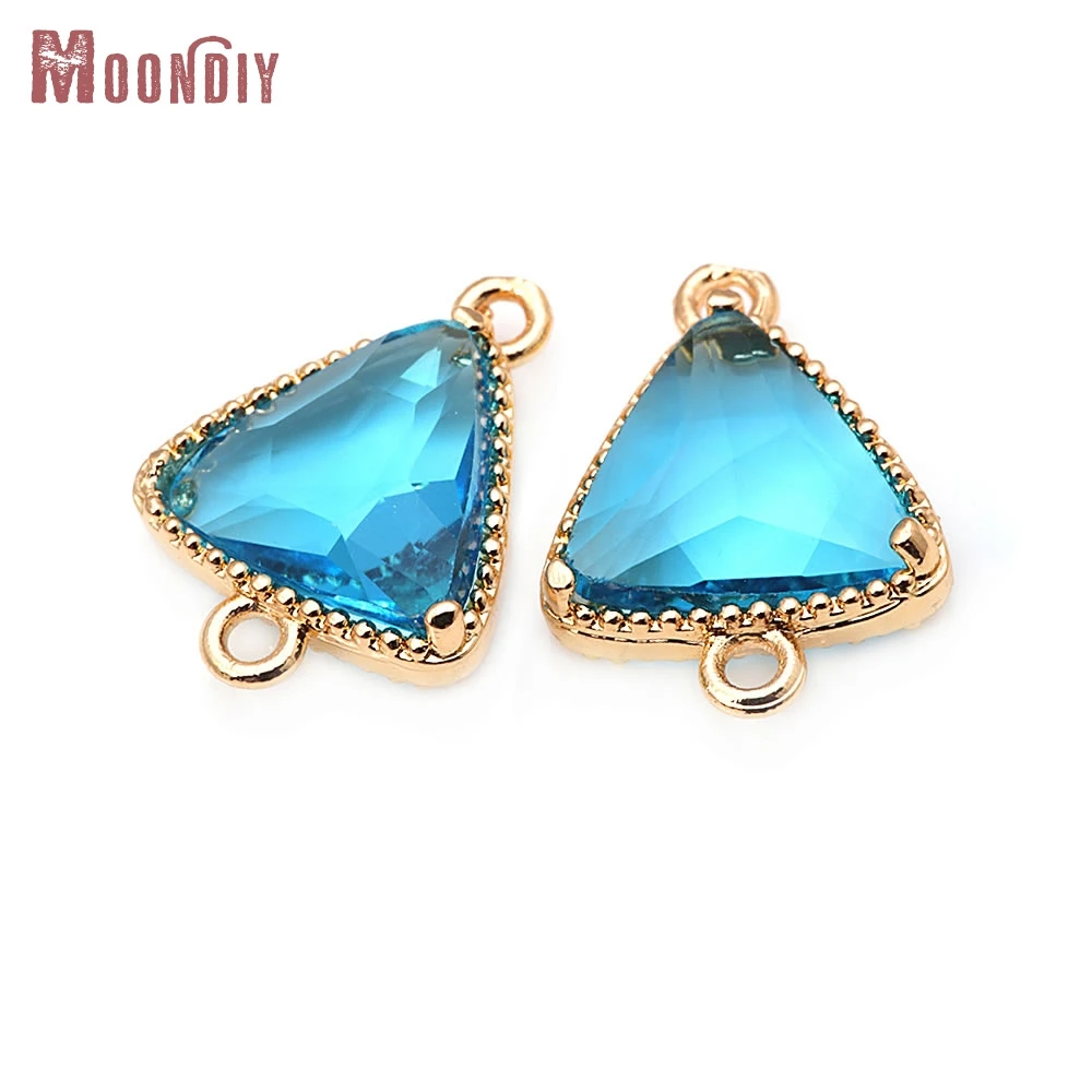 10 قطعة النحاس 18K الذهب اللون النحاس والزجاج 2 ثقوب مثلث الشكل ربط Charms المعلقات قلادة أقراط مجوهرات اكسسوارات