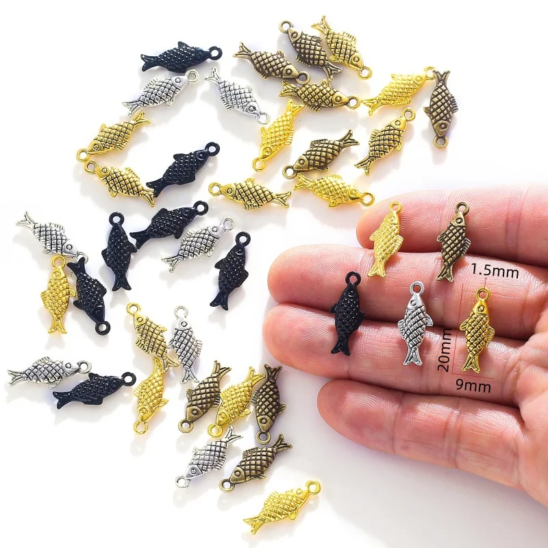 30pcs 5color Antique Sliver animal fish Charm DIY metal charms for jewelry making 20*9mm D705