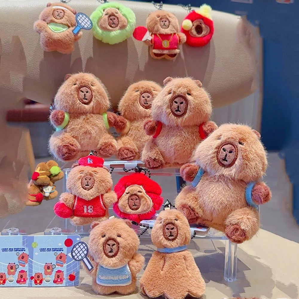 

Brown Soft Capybara Key Ring Funny Cross Dressing Plush Sport Pendant PP Cotton Table Tennis Backpack Flutter Doll Girls