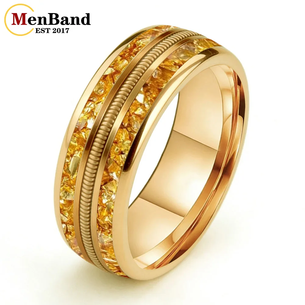 menband-8mm-男女兼用結婚タングステンリング-ゴールド-ブルークリスタルストーンとギター弦象嵌、カップルリング、プロミスリング
