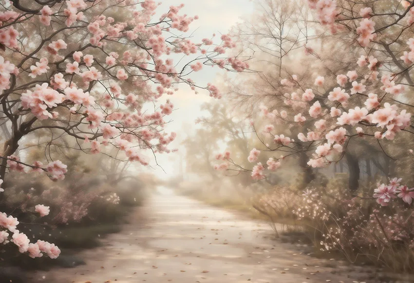 Mehofond-Fondo de fotografía para niños, pintura al óleo de primavera, pueblo, camino, fiesta de cumpleaños, flor, hierba, árbol, decoración de fondo, zona de fotos