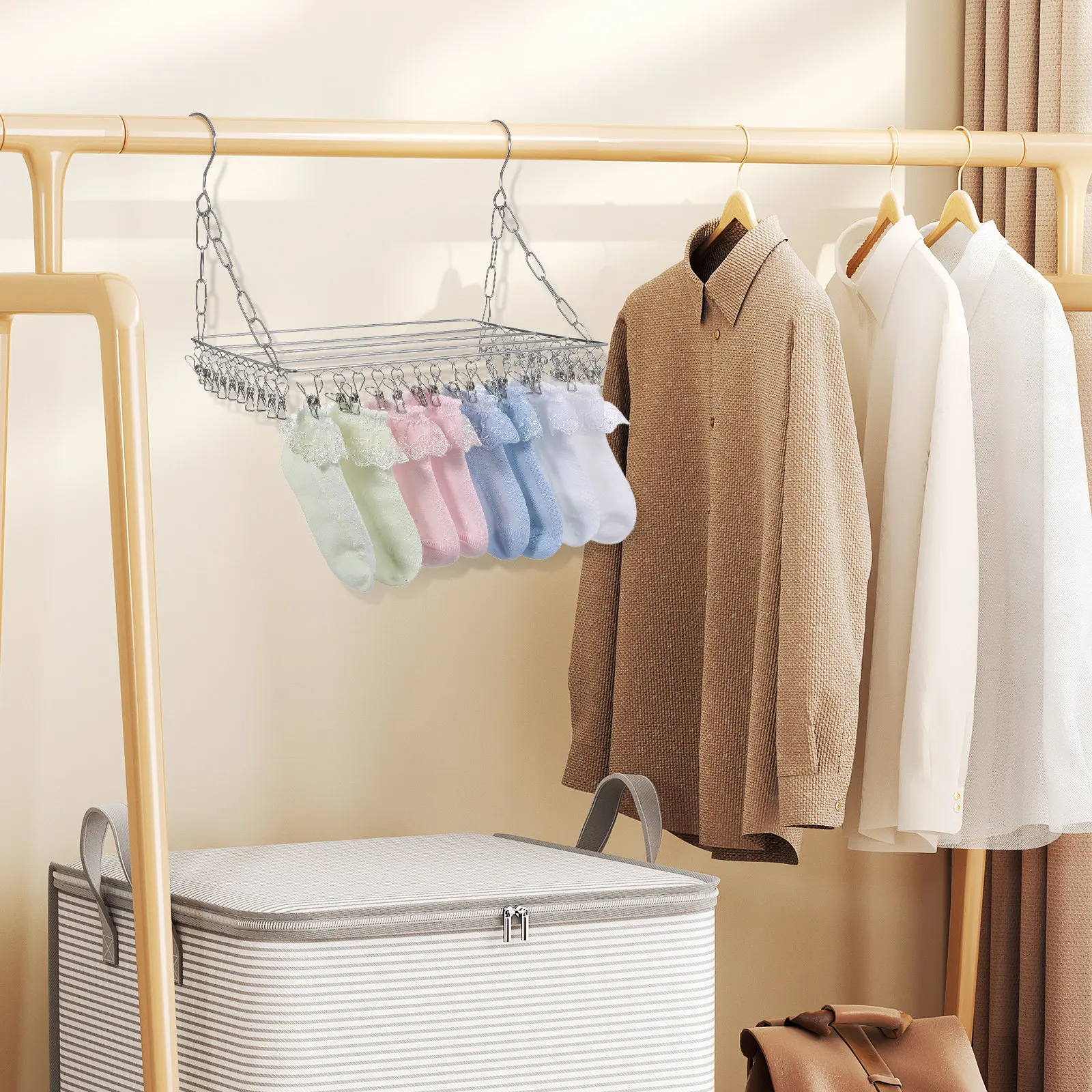 Hanging Drying Rack for Socks Stainless Steel Large Capacity Clip Style Laundry Drying Rack Suitable for Balcony Indoor Socks