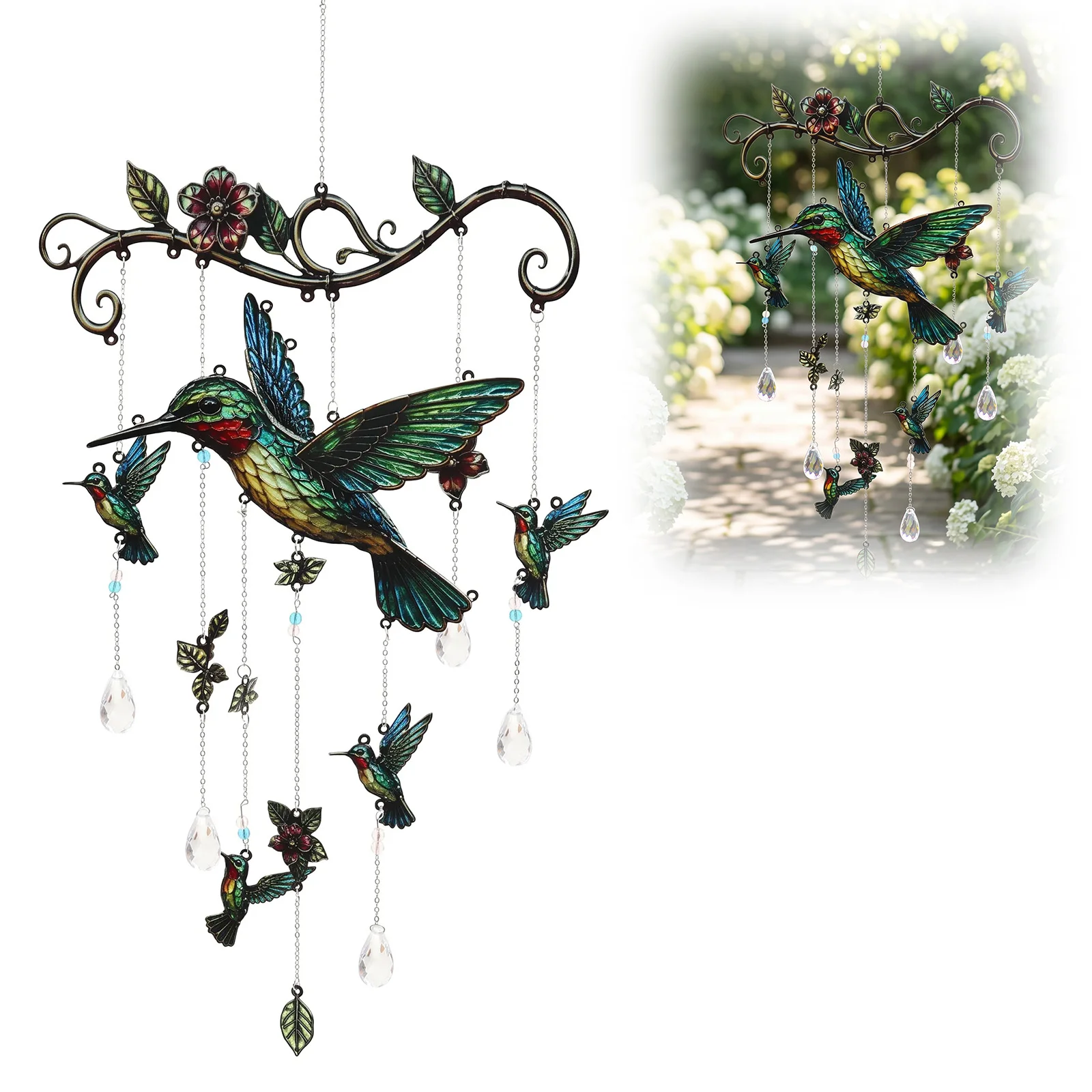 20Inch Outdoor Metal Hummingbird Wind Chimes Perfect Soothing Sounds for Garden Patio Porch Balcony Yard Hanging Decoration