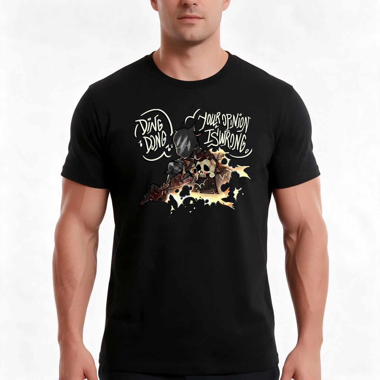 ding dong T-Shirt, Summer Casual Cotton Tee, Oversized Streetwear Tops, Vintage Graphic Print, Loose Fit Short Sleeve