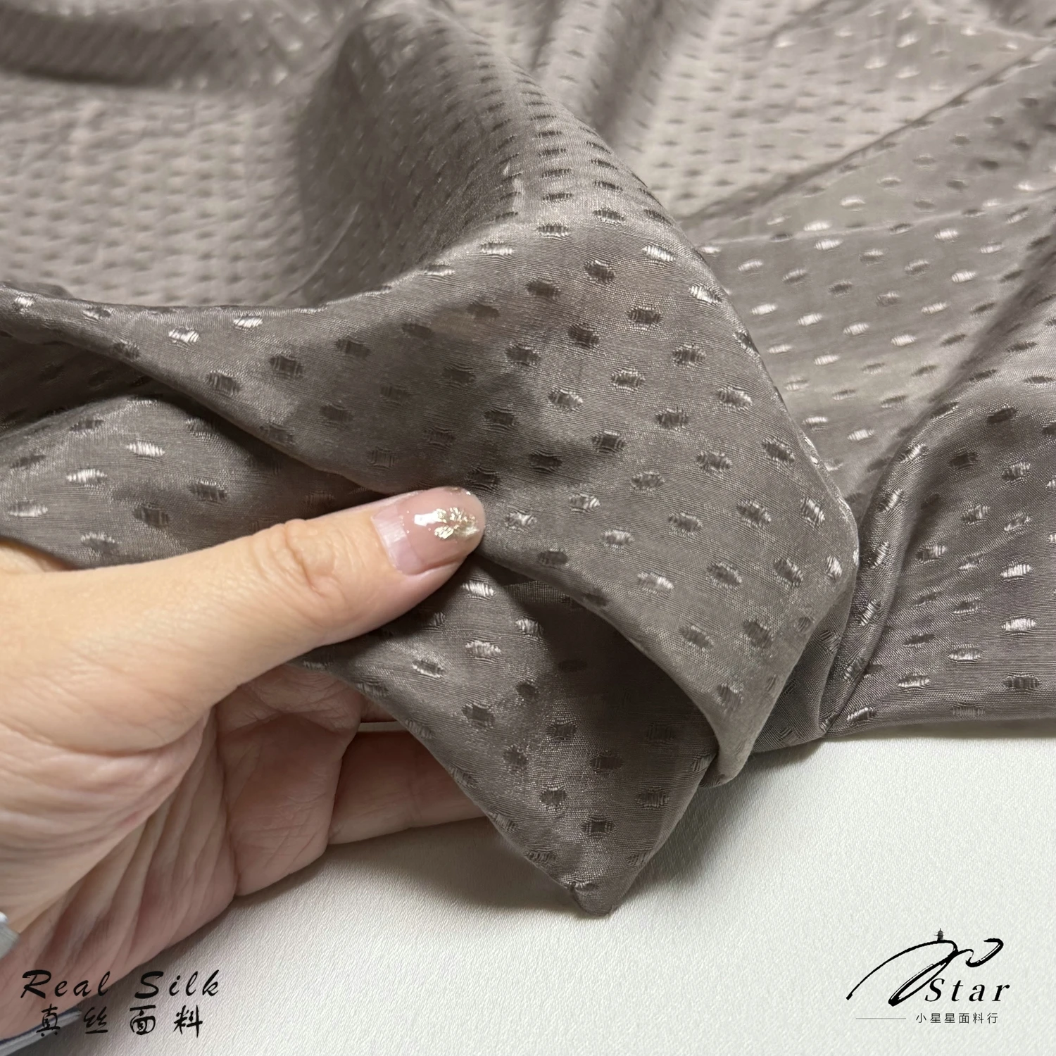 Thin Skin-Friendly Brown Small Polka Dot Jacquard Silk Cotton Fabric Shirt Dress Slightly Transparent Satin Fabric