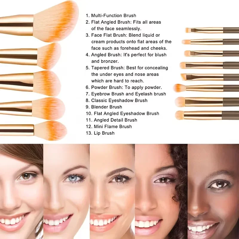 13pcs Professional Makeup Brush Set Soft Fur Beauty Eye Shadow Foundation Blush Cosmetic Brushes