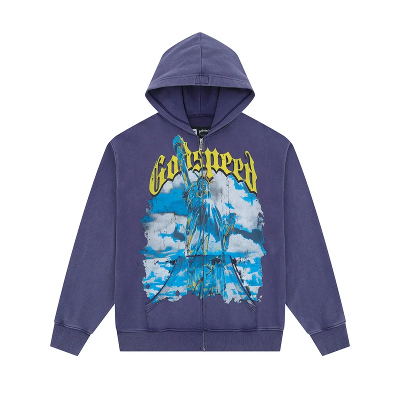 Godspeed Hip Hop Hoodie Zipper Cardigan Sweatirt Free Godd Print Casual Streetwear Vintage American Trend Long Sve Yo...