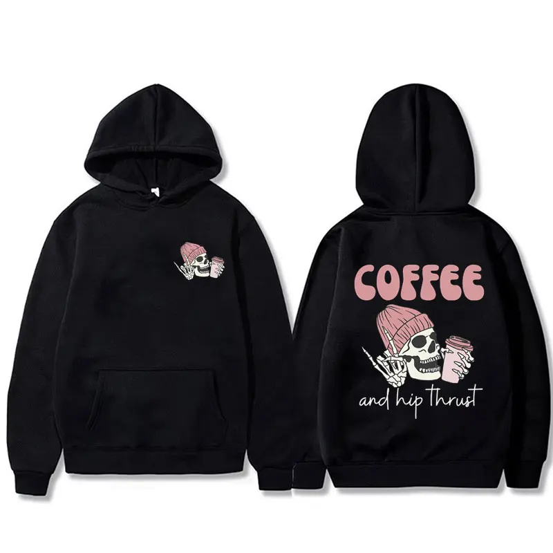 Coffee and Hip Thrust Gym Pump Cover Graphic Hoodie Funny Skeleton Men Women Casual Pullover Hoodies Unisex Fitness Sweatshirt