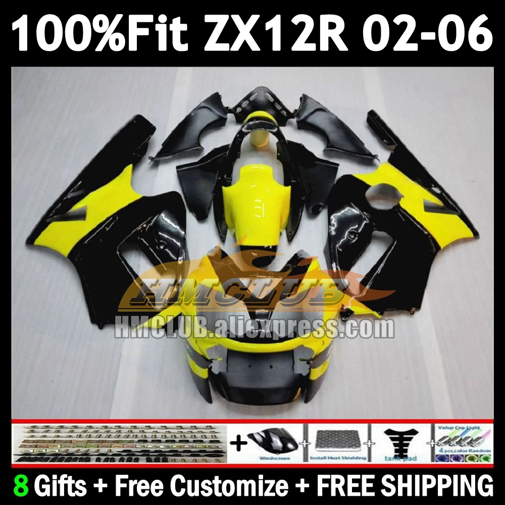 Injection For KAWASAKI NINJA ZX 12R 12 ZX-12R 2002 2003 2004 2005 2006 177No.19 1200CC blk yellow ZX12R 02 03 04 05 06 Fairing