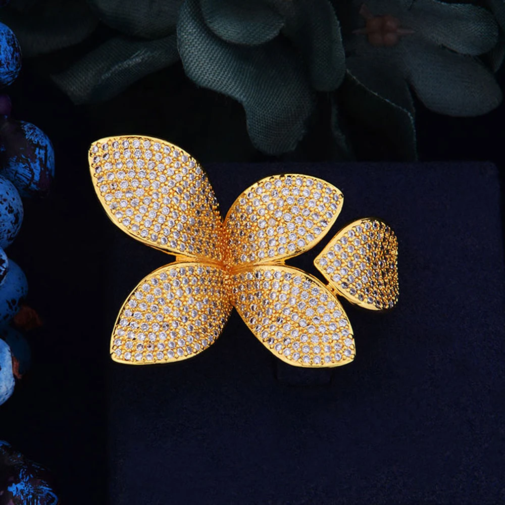 Missvikki Noble Luxury Fingers Ring Adjustable Fashion Blooming Flowers Full Shiny Cubic Zirconia Top Quality Stage Jewelry
