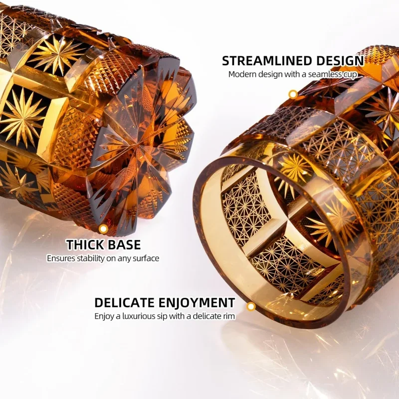 Golden Prestige Whiskey Glasses Luxury Royal Court Dedicated Crystal Wine Cup Top Gift Hand Carving Rock Tumbler Dropshipping