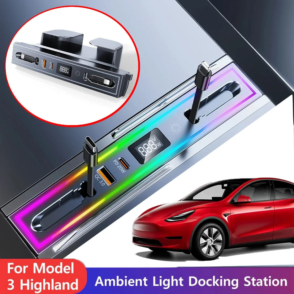 

Car Expansion Base Central Control Expansion Base for Tesla Model 3 Highland 2024-2025 with RGB Lighting Fast Charging Accessory