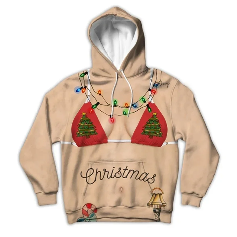 الصدر العضلات نمط هوديي للرجال النساء القبيح عيد الميلاد ثلاثية الأبعاد المطبوعة البلوفرات عادية هوديس بلايز فضفاضة طويلة الأكمام البلوز