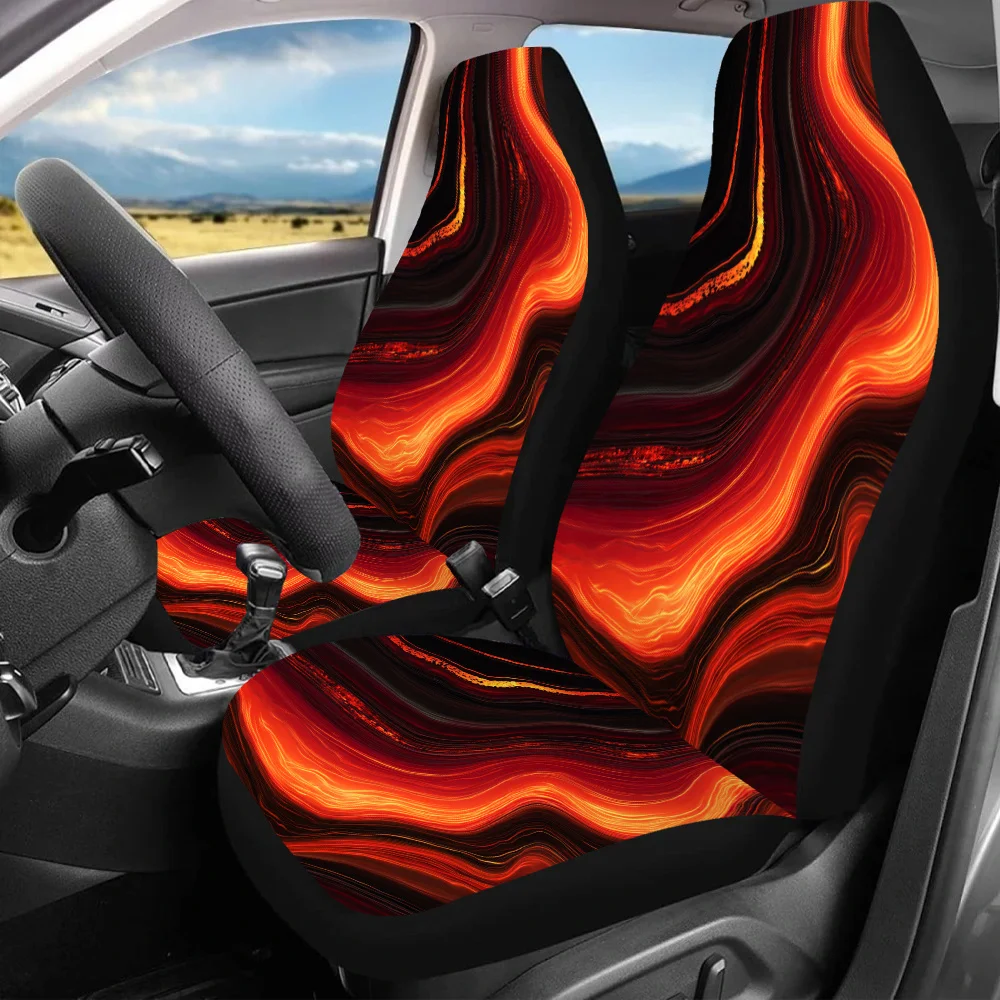 2pcs Fiery Abyss Glow Car Seat Covers - Vibrant Red & Marble Pattern, Durable Polyester, Fit For Cars, SUVs, Sedans, Enhance Dri