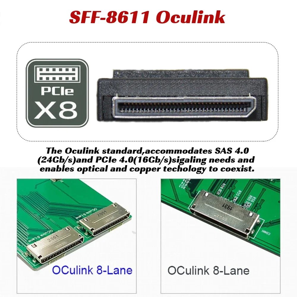 Oculink 8x a Dual 4x SFF-8639 U.2 SSD Cable activo de datos 0,5 m 80 pines macho a macho PCI Express 16Gbps NVMe Compatible