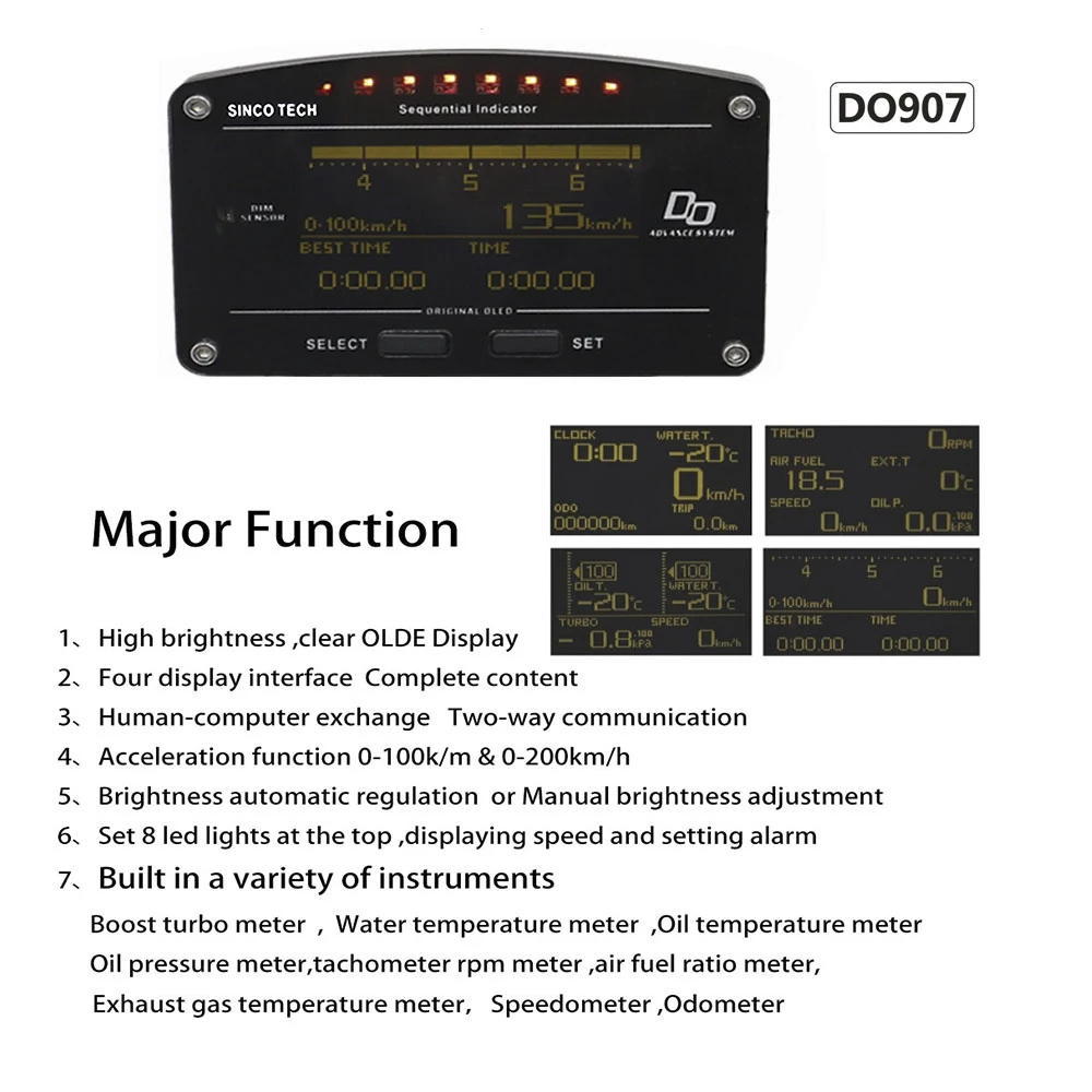 Racing modified Car Multi-function Instrument Combination Instrument Speed / Mileage / Temperature display