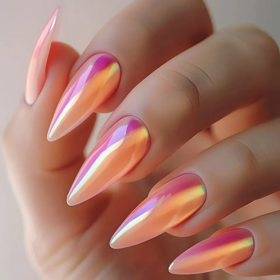 24 pzas Uñas postizas rojas brillantes con efecto ojo de gato, cobertura completa, color nude, forma de almendra, con adornos removibles 4