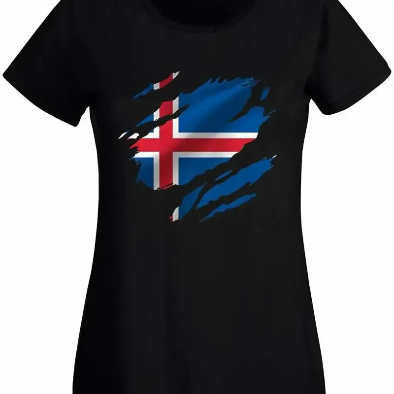 Torn Iceland Flag Women's TShirt Icelandic Reykjavik Country national sport