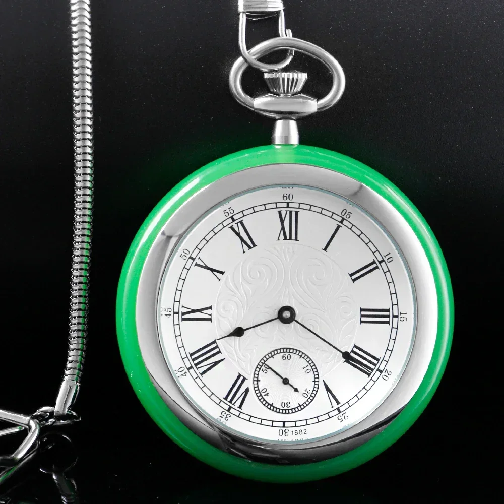 NEW Green edged white dial 316L Stainless steel Waterproof Pocket Watch Mechanical Antique Vintage Luxury Watch with Chain&Box